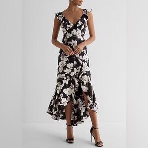 Express Satin Floral Ruffle Hi-Lo Maxi Dress NWT Size 12
